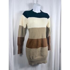 Colorblock Knit Sweater Dress Long Sleeve Bodycon Striped Size L
